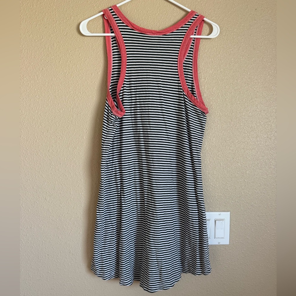 Old Navy Black and White Striped Dress with Pink Trim